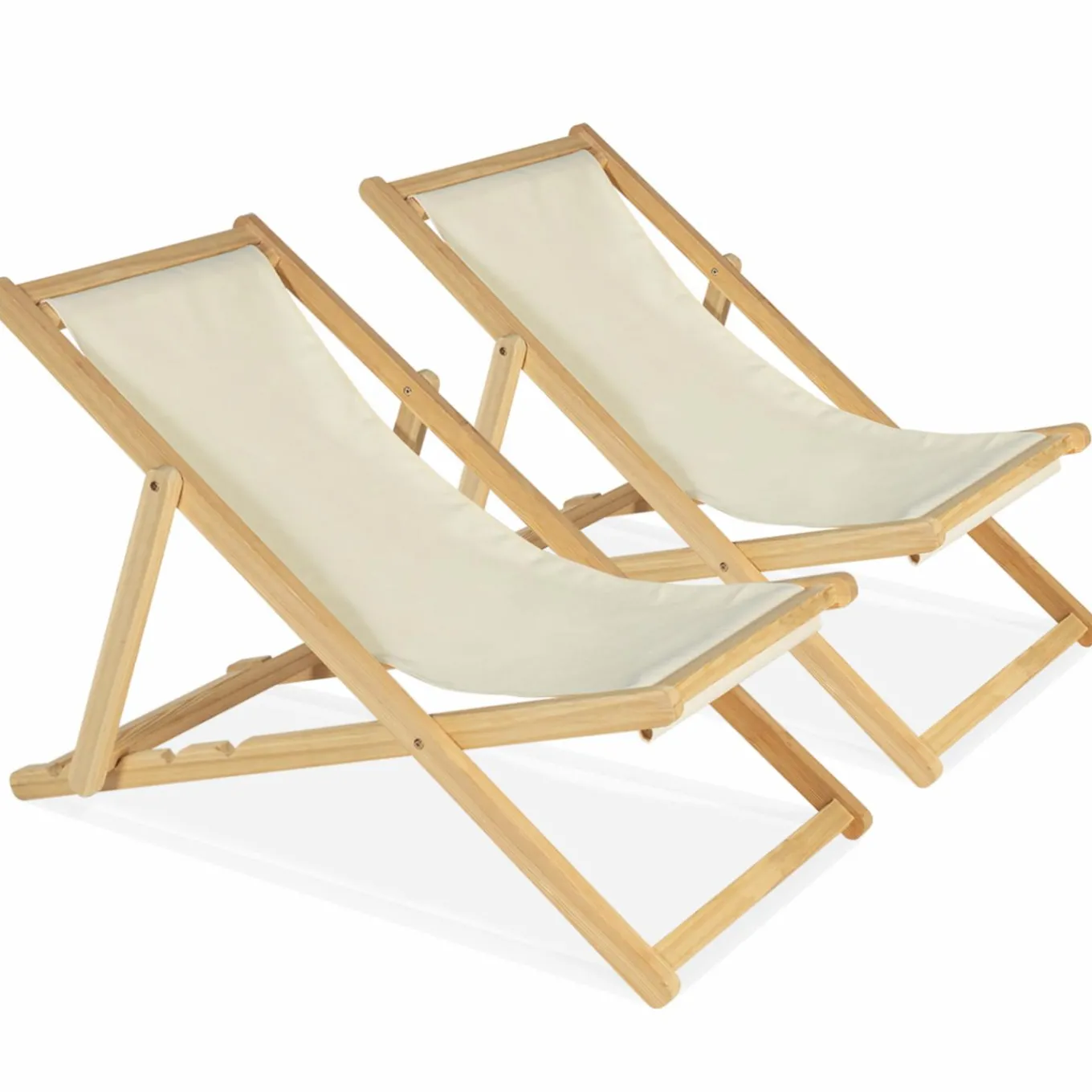 IDMarket Chaises longues pliables 4 positions écrue* Fauteuils De Jardin