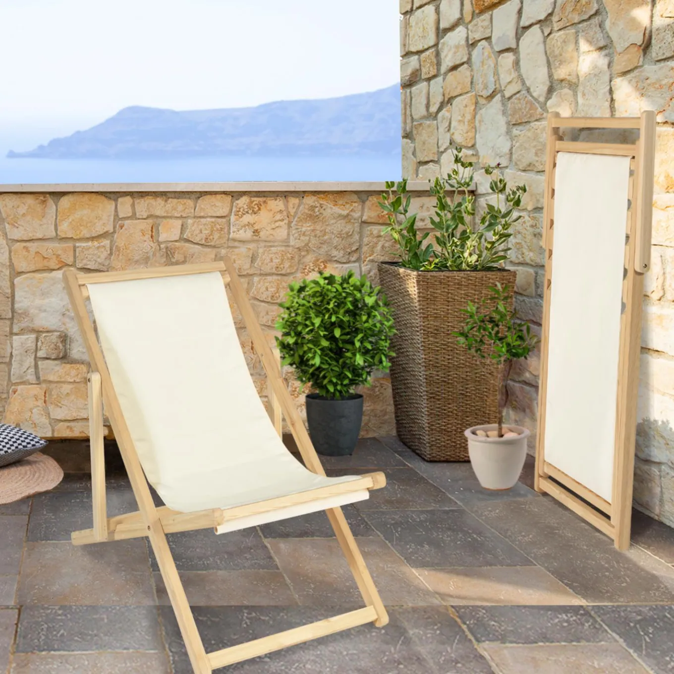 IDMarket Chaises longues pliables 4 positions écrue* Fauteuils De Jardin