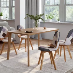 IDMarket Chaises motifs patchworks marron scandinaves : lot de 4* Collection Scandinave|Chaises