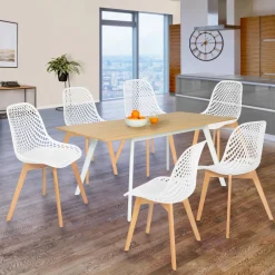 IDMarket Chaises scandinaves blanches x6 avec dossier ajouré* Collection Scandinave|Salle À Manger Complète