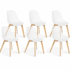 IDMarket Chaises scandinaves blanches x6 avec dossier ajouré* Collection Scandinave|Salle À Manger Complète