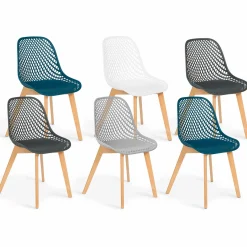 IDMarket Chaises scandinaves bleu x2, blanc, gris clair et gris foncé x2 avec dossier ajouré* Collection Scandinave|Salle À Manger Complète