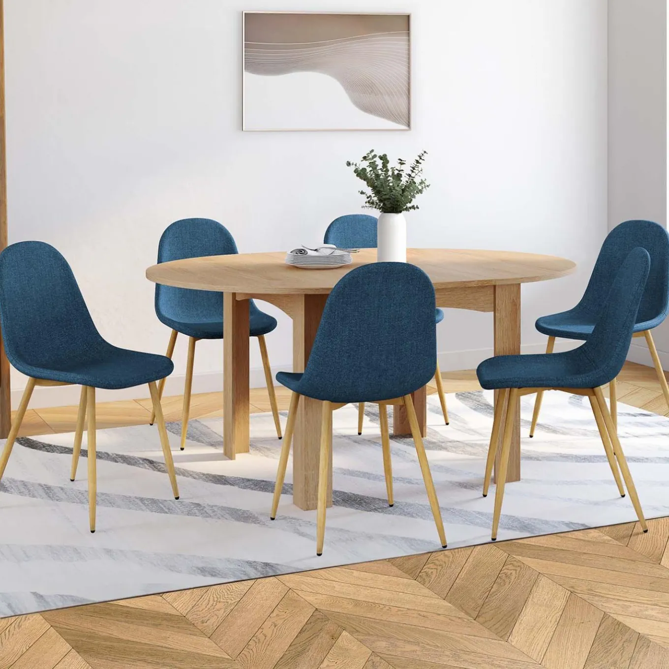 IDMarket Chaises scandinaves en tissu bleu canard pour salle à manger* Collection Scandinave|Chaises
