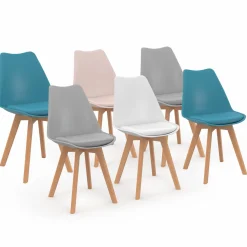 IDMarket Chaises scandinaves mix color rose, blanc, gris, bleu* Collection Scandinave|Salle À Manger Complète