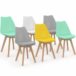 IDMarket Chaises scandinaves mix color vert menthe, jaune, blanc et gris* Collection Scandinave|Salle À Manger Complète