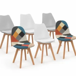 IDMarket Chaises scandinaves mix color blanc, gris clair et patchworks* Collection Scandinave|Tables Et Chaises