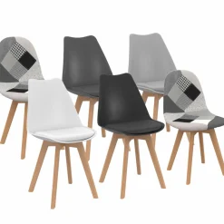 IDMarket Chaises scandinaves mix color : gris, blanc, noir et patchworks* Collection Scandinave|Salle À Manger Complète