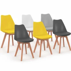 IDMarket Chaises scandinaves mix color grises, blanches et jaunes* Collection Scandinave|Salle À Manger Complète
