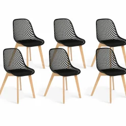 IDMarket Chaises scandinaves noires x6 avec dossier ajouré* Collection Scandinave|Salle À Manger Complète