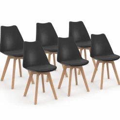 IDMarket Chaises scandinaves noires avec coussin* Collection Scandinave|Salle À Manger Complète