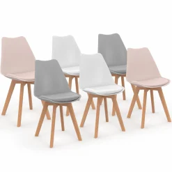 IDMarket Chaises scandinaves rose pastel, gris, blanc avec coussin* Collection Scandinave|Salle À Manger Complète