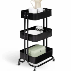 IDMarket Chariot desserte à roulettes en acier noir* Meubles Salle De Bain|Dessertes Et Éléments De Cuisine