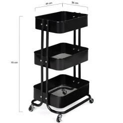 IDMarket Chariot desserte à roulettes en acier noir* Meubles Salle De Bain|Dessertes Et Éléments De Cuisine