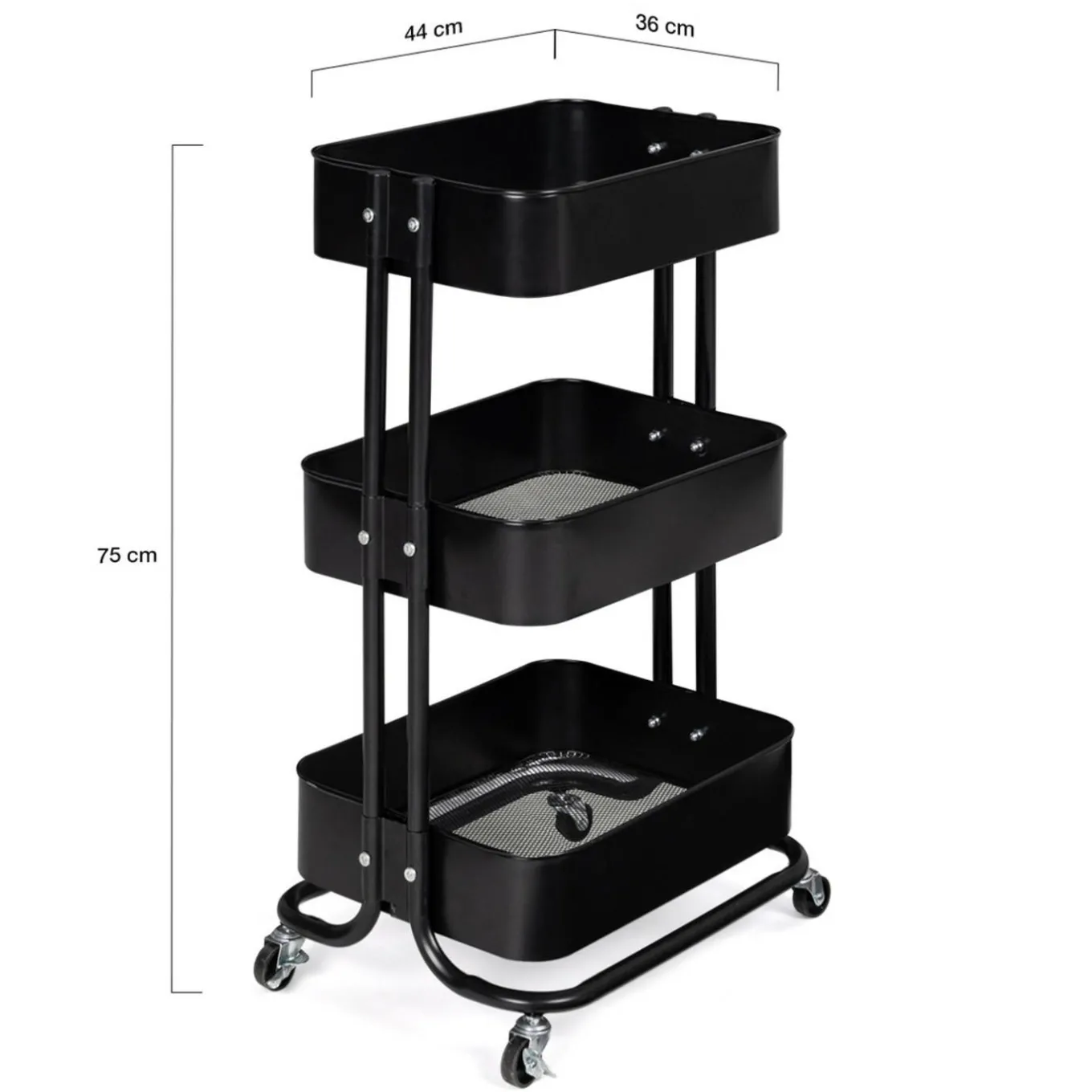 IDMarket Chariot desserte à roulettes en acier noir* Meubles Salle De Bain|Dessertes Et Éléments De Cuisine