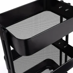 IDMarket Chariot desserte à roulettes en acier noir* Meubles Salle De Bain|Dessertes Et Éléments De Cuisine