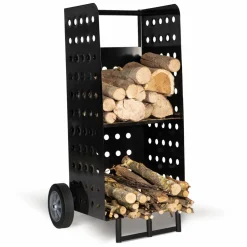 IDMarket Chariot porte bûches vertical noir* Accessoires Cheminée|Collection Métal