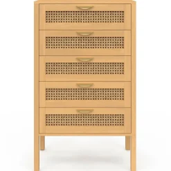 IDMarket Chiffonier commode semainier cannage bois 5 tiroirs 60 cm* Meubles En Bois|Collection Cannage