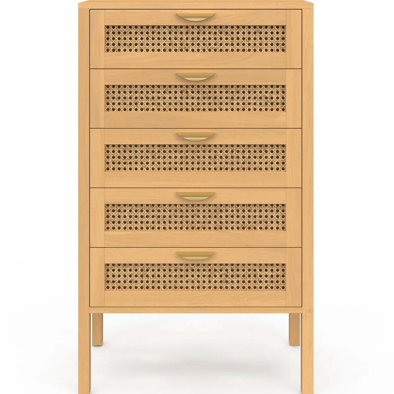 IDMarket Chiffonier commode semainier cannage bois 5 tiroirs 60 cm* Meubles En Bois|Collection Cannage
