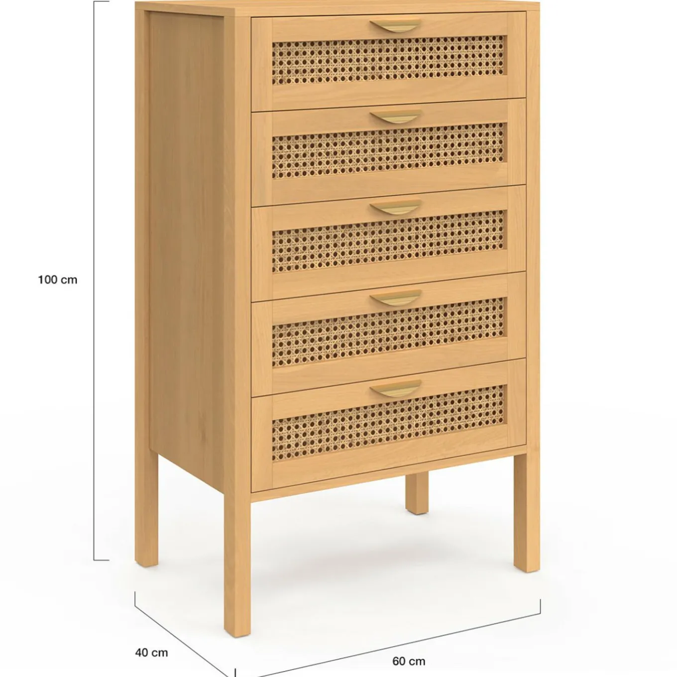 IDMarket Chiffonier commode semainier cannage bois 5 tiroirs 60 cm* Meubles En Bois|Collection Cannage