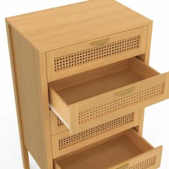 IDMarket Chiffonier commode semainier cannage bois 5 tiroirs 60 cm* Meubles En Bois|Collection Cannage