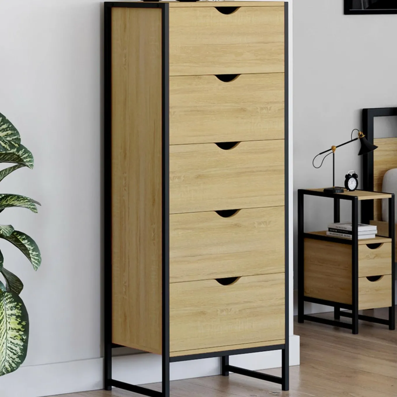 IDMarket Chiffonnier 5 tiroirs 45 cm commode semainier design industriel* Meubles Tiroirs|Meubles En Bois