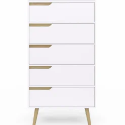 IDMarket Chiffonnier 5 tiroirs bois et blanc style scandinave* Meubles Blancs|Collection Scandinave