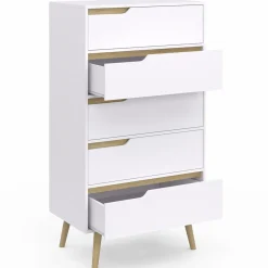 IDMarket Chiffonnier 5 tiroirs bois et blanc style scandinave* Meubles Blancs|Collection Scandinave