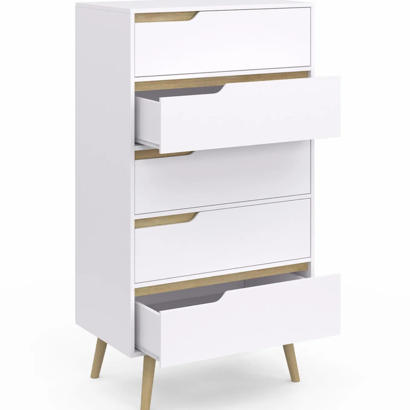 IDMarket Chiffonnier 5 tiroirs bois et blanc style scandinave* Meubles Blancs|Collection Scandinave