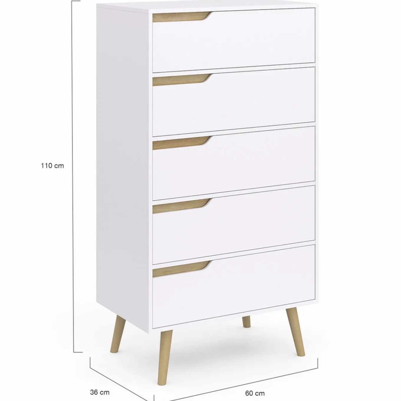 IDMarket Chiffonnier 5 tiroirs bois et blanc style scandinave* Meubles Blancs|Collection Scandinave