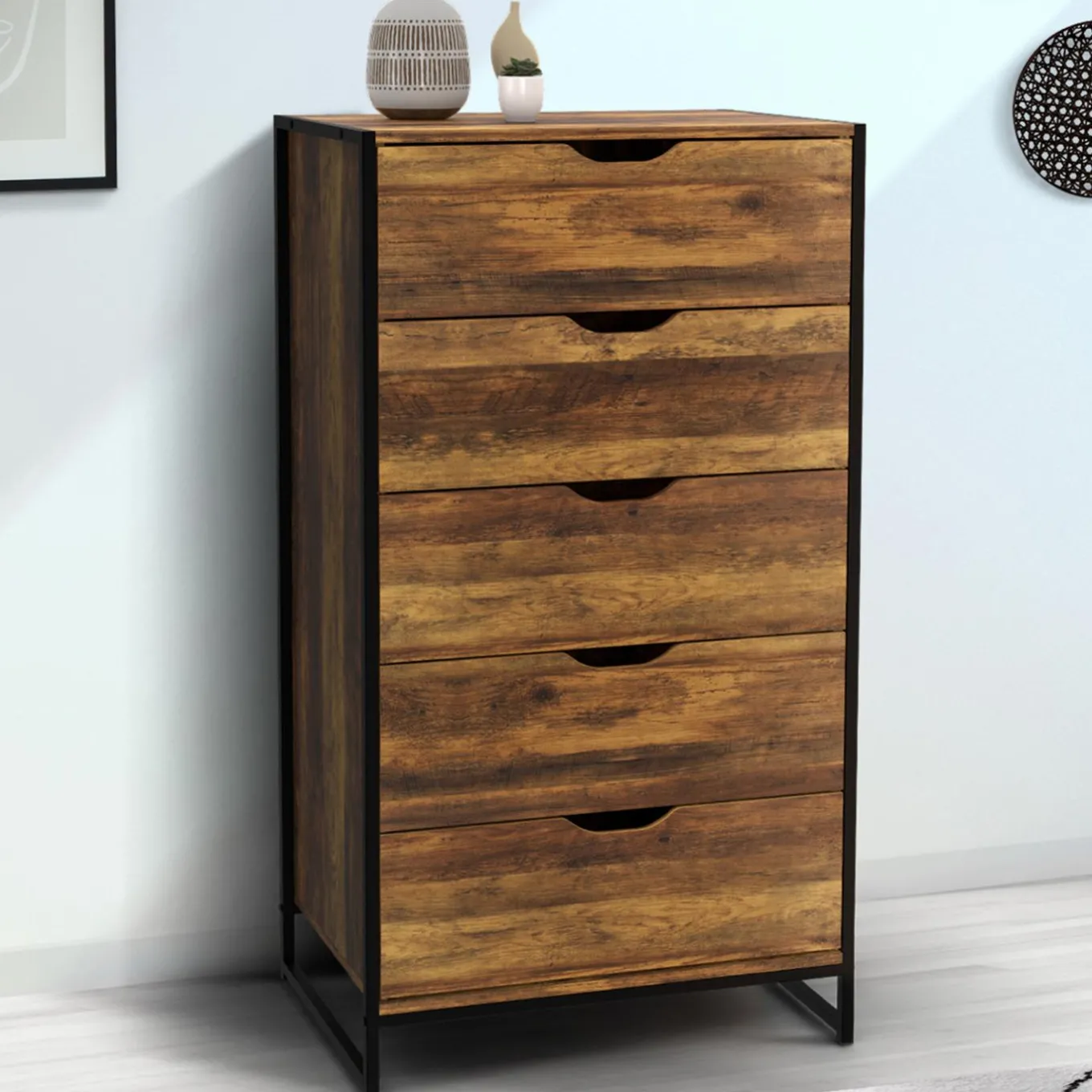 IDMarket Chiffonnier design industriel 5 tiroirs* Meubles Tiroirs|Meubles En Bois