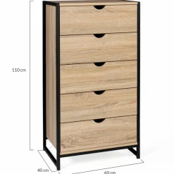 IDMarket Chiffonnier industriel bois et métal 5 tiroirs* Meubles Tiroirs|Meubles En Bois