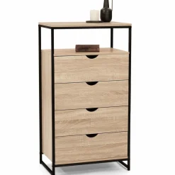 IDMarket Chiffonnier industriel bois et métal avec 4 tiroirs* Meubles Tiroirs|Meubles En Bois