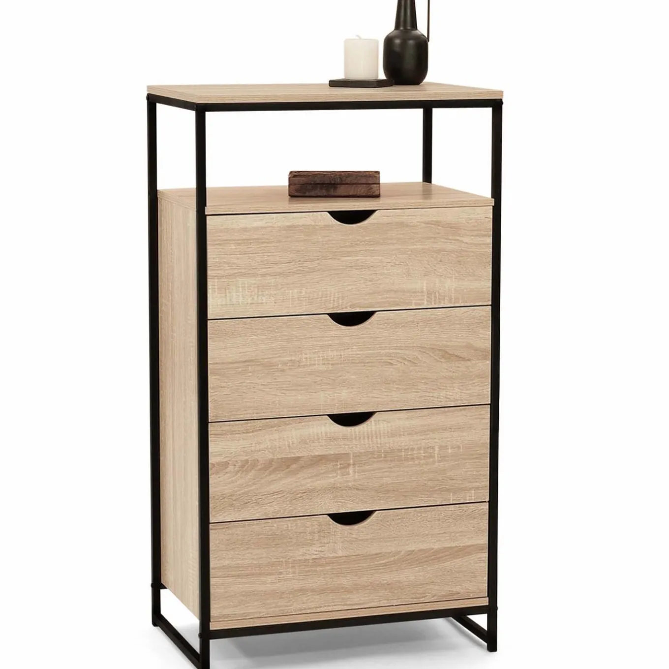 IDMarket Chiffonnier industriel bois et métal avec 4 tiroirs* Meubles Tiroirs|Meubles En Bois