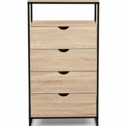 IDMarket Chiffonnier industriel bois et métal avec 4 tiroirs* Meubles Tiroirs|Meubles En Bois