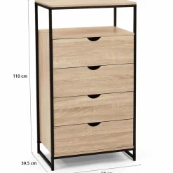 IDMarket Chiffonnier industriel bois et métal avec 4 tiroirs* Meubles Tiroirs|Meubles En Bois