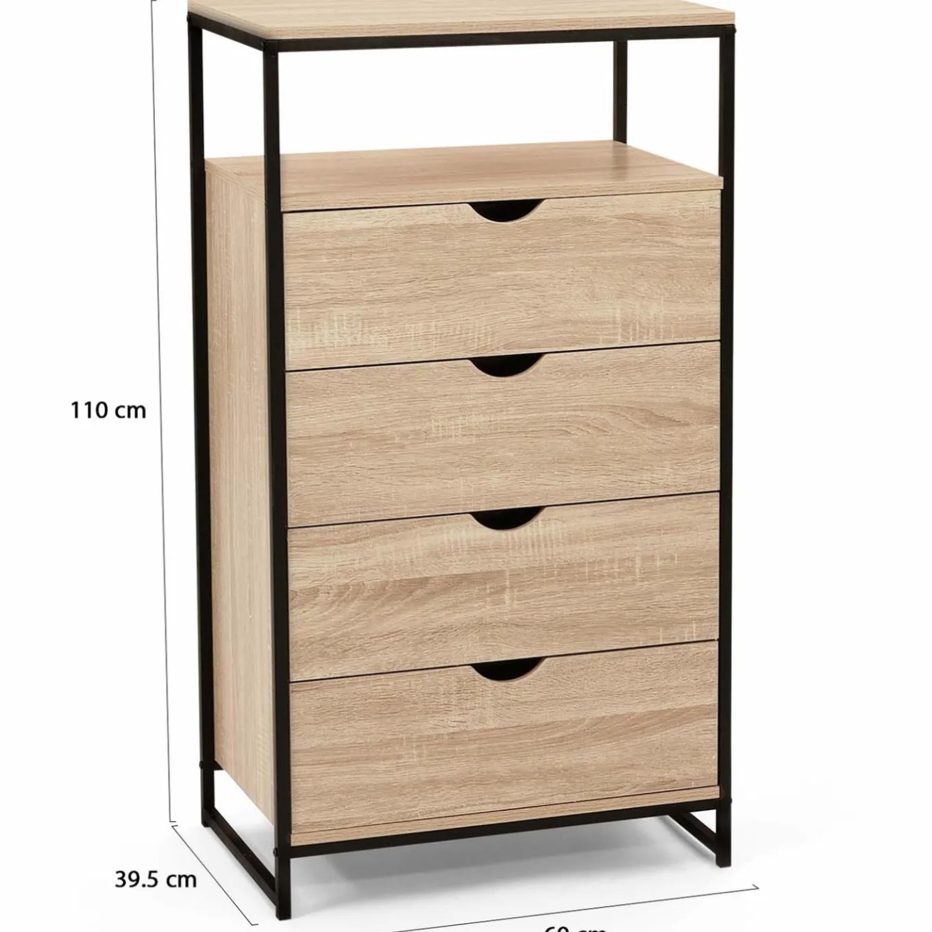 IDMarket Chiffonnier industriel bois et métal avec 4 tiroirs* Meubles Tiroirs|Meubles En Bois