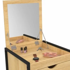 IDMarket Chiffonnier industriel 40cm 5 tiroirs meuble d'entrée avec miroir* Commodes