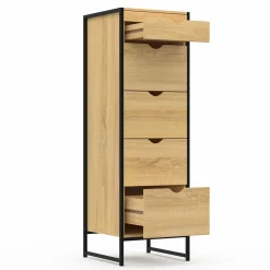 IDMarket Chiffonnier industriel 40cm 5 tiroirs meuble d'entrée avec miroir* Commodes