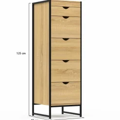 IDMarket Chiffonnier industriel 40cm 5 tiroirs meuble d'entrée avec miroir* Commodes