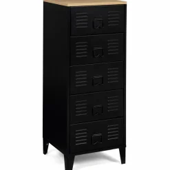 IDMarket Chiffonnier industriel métal noir et imitation hêtre avec 5 tiroirs* Meubles Tiroirs|Collection Métal