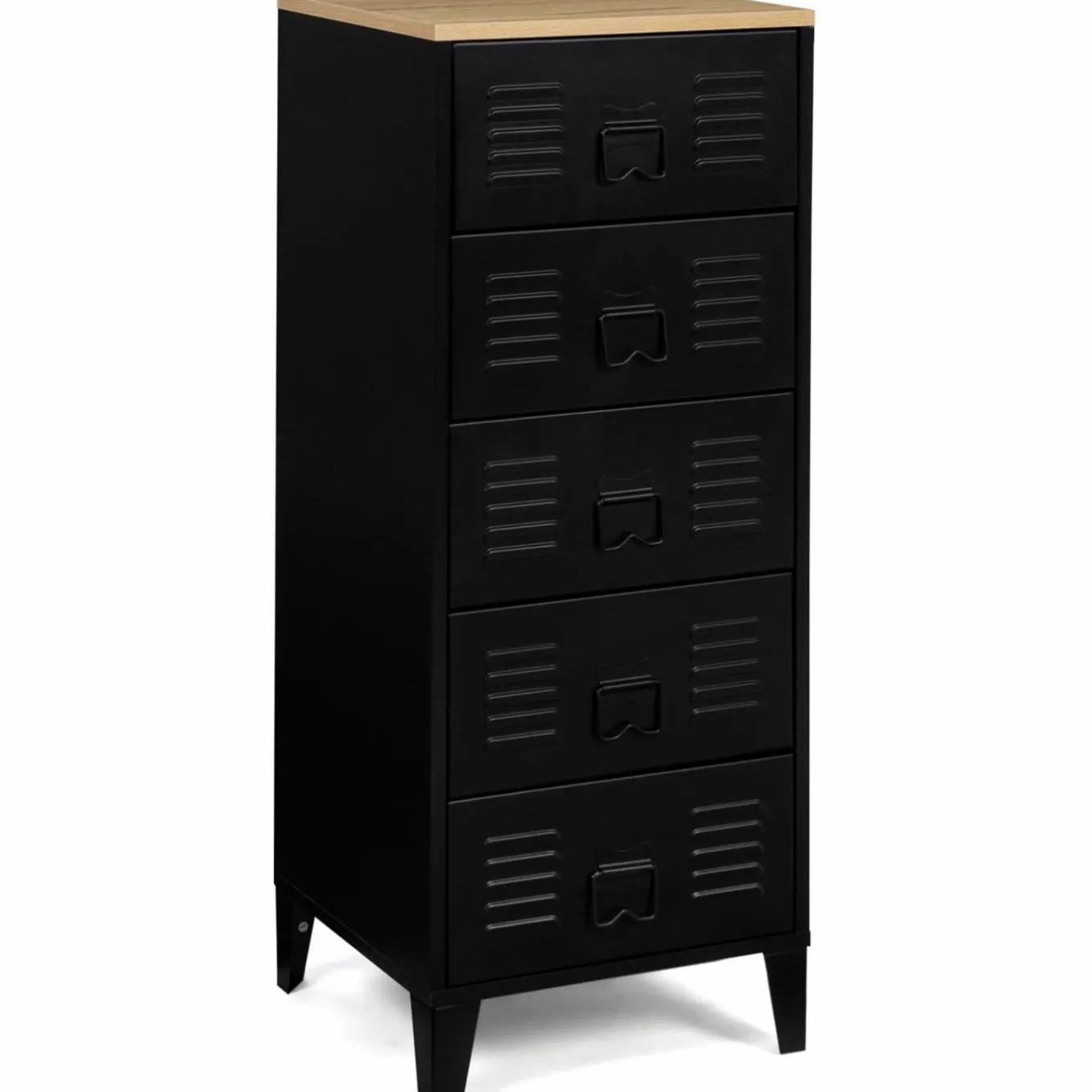 IDMarket Chiffonnier industriel métal noir et imitation hêtre avec 5 tiroirs* Meubles Tiroirs|Collection Métal