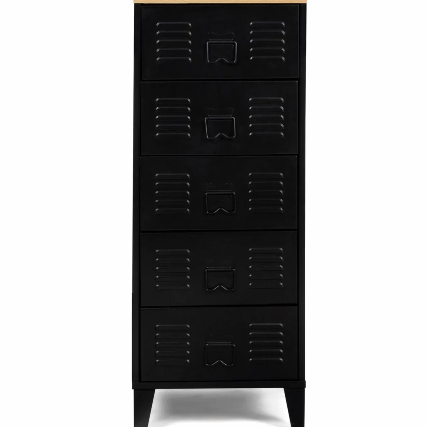 IDMarket Chiffonnier industriel métal noir et imitation hêtre avec 5 tiroirs* Meubles Tiroirs|Collection Métal