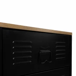 IDMarket Chiffonnier industriel métal noir et imitation hêtre avec 5 tiroirs* Meubles Tiroirs|Collection Métal