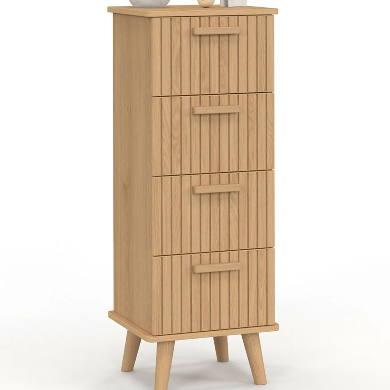 IDMarket Chiffonnier lattes tasseau bois coloris chêne - meuble d'appoint 4 tiroirs 30 cm* Meubles Tiroirs|Meubles En Bois