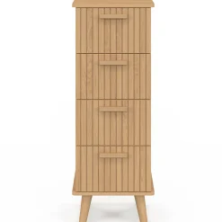 IDMarket Chiffonnier lattes tasseau bois coloris chêne - meuble d'appoint 4 tiroirs 30 cm* Meubles Tiroirs|Meubles En Bois