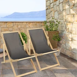 IDMarket Chiliennes en bois et toile grise* Fauteuils De Jardin