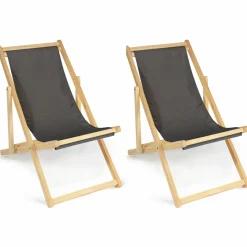 IDMarket Chiliennes en bois et toile grise* Fauteuils De Jardin