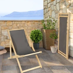 IDMarket Chiliennes en bois et toile grise* Fauteuils De Jardin