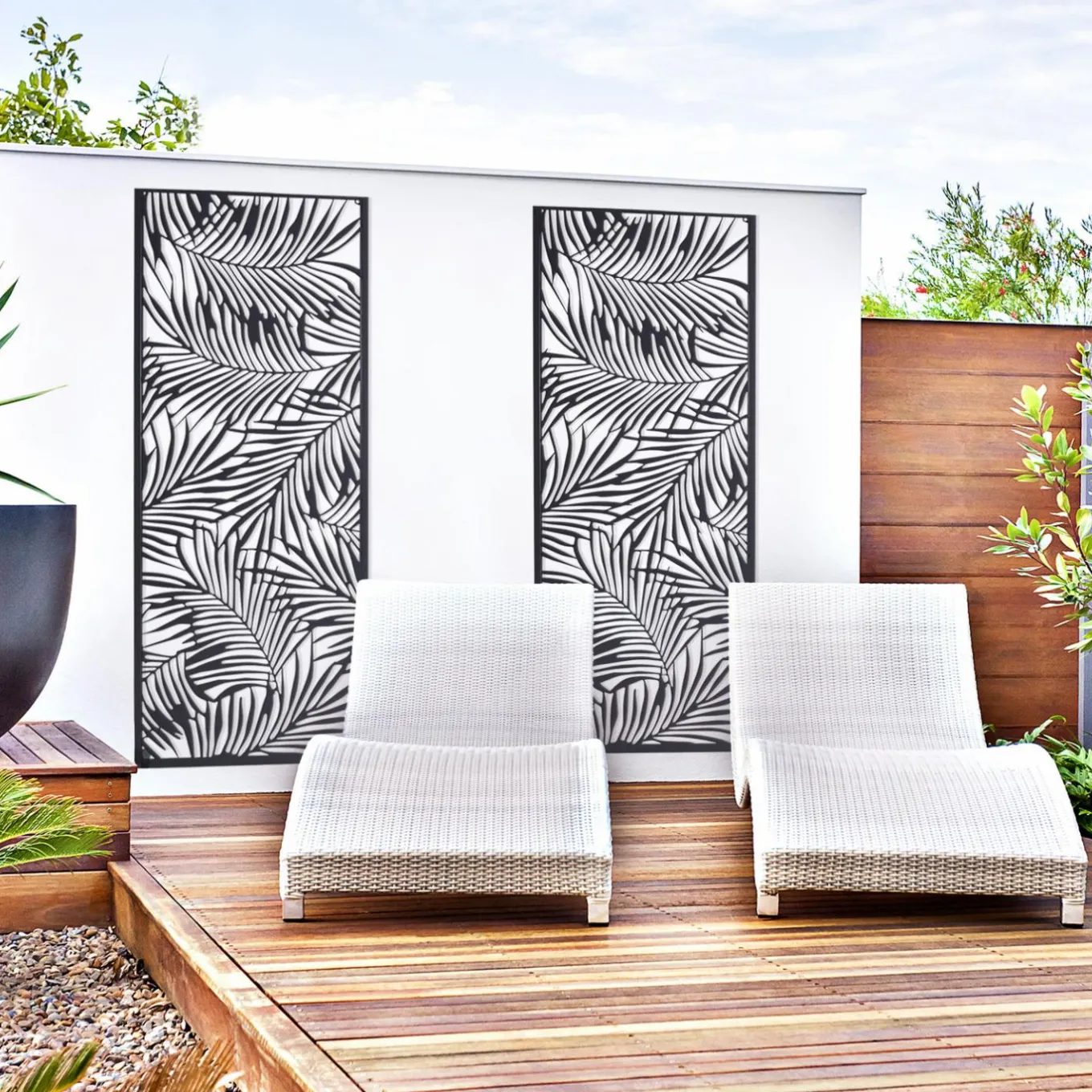 IDMarket Claustra extérieur métal gris motif palmier* Panneaux Occultants