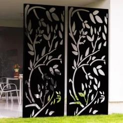 IDMarket Claustra extérieur métal noir mat motif floral* Panneaux Occultants